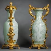 Pair of Large Chinese Celadon-Ground Porcelain Vases