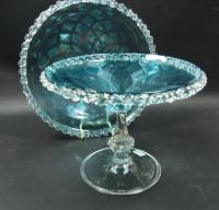 Crystal glass tazza and underdish with teal coloured trail, circa 1880