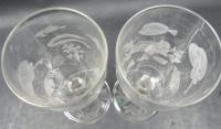 Pair of crystal French Ale glasses etched with aquatic scenes, circa 1870