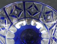 Large blue over crystal glass bowl in Art Deco style, circa 1930