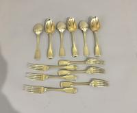 Set of Six Silvergilt Dessert Spoons and Forks. William Eley, William Fearn & William Chawner. London 1812