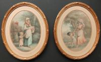 William Hamilton "Morning" and "Evening" pair old stipple engravings