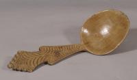 S/5875 Antique Treen 19th Century Swedish Carved Birch Initialled Ladle