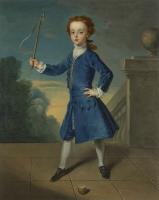 A boy in a blue coat with a spinning top by Philippe Mercier (Berlin 1689-1760 London)