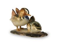 Charming Japanese Okimono Mandarin Ducks - Makuzu Kozan II