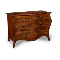 mahogany three-drawer serpentine chest of drawers, attributed to Henry Hill