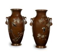 Large Japanese Bronze and Mixed Metal Vases - Suzuki Chokichi