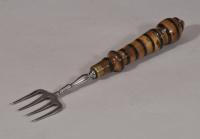 S/5929 Antique Treen 19th Century Olive and Ebony Bread Fork
