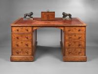 Nineteenth Century burr oak veneered pedestal desk