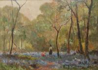 Ernest Higgins Rigg "The Bluebell Wood, Shipley Glen" oil painting