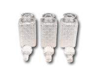 Overview of the glass hand cut hobnail decanters with stoppers removed