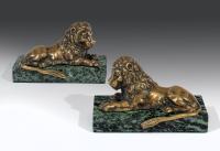 Bronze Lions on Marble Bases
