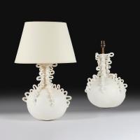 A Pair of White Stoneware Lamps