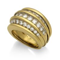 Vintage Diamond and 18ct Yellow Gold Bombe Shaped Ring Circa 1980