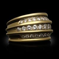 Vintage Diamond and 18ct Yellow Gold Bombe Shaped Ring Circa 1980