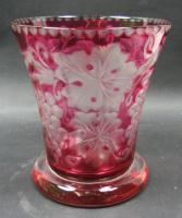 cranberry over crystal glass base engraved with fruiting vines Stevens & Williams, England circa 1910