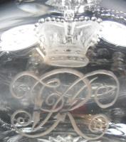A full size crystal glass wine jug engraved with a crowned 'VR' for Queen Victoria, English circa 1860