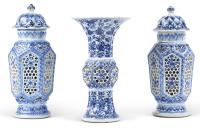Three Chinese Blue and White Reticulated Vases