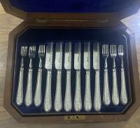 Victorian silver fruit dessert knives and forks 1865 Martin Hall and 