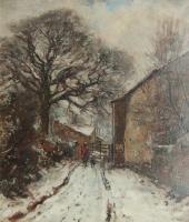 Herbert Royle "Winter at Nesfield" Wharfedale, Yorkshire, oil painting