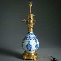 Pair of Ormolu-Mounted Blue and White Porcelain Lamps