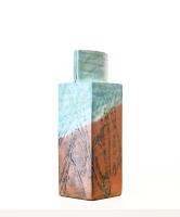 Square aqua and brown square slab vase by Marcello Fantoni Italy