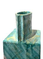 Square aqua and brown square slab vase by Marcello Fantoni Italy