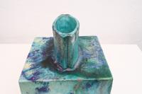 Square aqua slab vase by Marcello Fantoni 