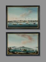 Unknown Chinese Artist - Pair of Chinese Export Paintings: ‘The Whampoa Anchorage on the Pearl River’ and ‘The Hongs of the Canton Waterfront’