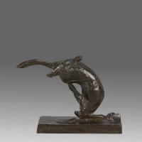 Early 20th Century Bronze Study entitled "Tumbling Hare" by Andre Becquerel