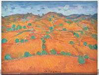“Colline” 1993 oil on wood painting/sculpture by Ettore Fico, Italy