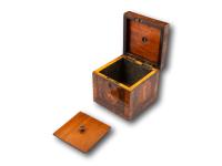 Overview of the Masonic Tea Caddy with the lid up and caddy lid removed