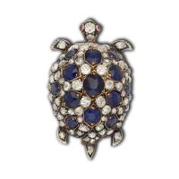 Victorian Antique Diamond And Sapphire Tortoise Brooch Circa 1870