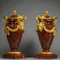 Large Louis XVI Style Gilt-Bronze Mounted Rouge Griotte Vases