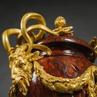 Large Louis XVI Style Gilt-Bronze Mounted Rouge Griotte Vases
