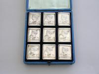 Cased Set 9 Victorian MacNeill's Patent Silver Stamp Applicator's. By Robert Hennell IV, London 1869