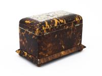 Rear overview of the tortoiseshell and mother of pearl tea caddy 