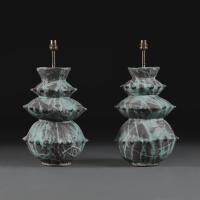 Pair of Triple Gourd Pottery Lamps