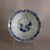 Interior and central roundel of Chinese Kangxi blue and white bowl