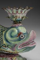 Pair of Chinese Painted Enamel 'Pièces de surtout' in the form of Dolphins