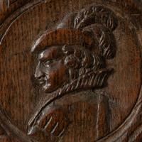 A rare pair of carved oak portrait panels: Edward VI (1537-1553) and Lord Protector, Edward Seymour, 1st Duke of Somerset, (1500-1552), circa 1548