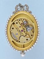 Gold and Enamel Oval Pendant Watch and Chain