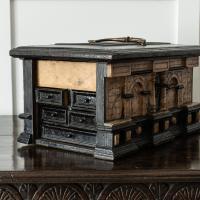 An early 17th century ebonised and alabaster table casket, Malines (Mechelen), circa 1630