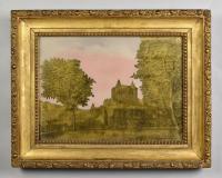 A verre eglomise picture perhaps of the Chateau de Pau, signed and dated B. Rekker 1831