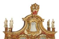 An Exceptional Italian Parcel-Gilt Red and Cream-Japanned and Lacca Povera Bureau Cabinet  Circa 1740