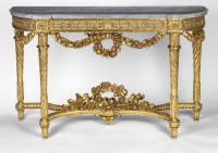 A Louis XVI Carved Giltwood and Blue-Painted Console Table Attributed to George Jacob.  Circa 1785