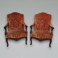 A Good Pair of French Carved Walnut Open Armchairs