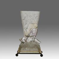 Early 20th Century Art Deco Frosted Glass "Grasshopper Vase" by Baccarat Glass