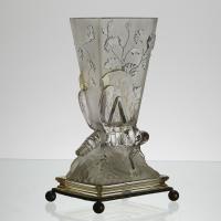 Early 20th Century Art Deco Frosted Glass "Grasshopper Vase" by Baccarat Glass