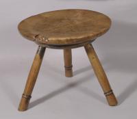 S/5983 Antique Early 19th Century Dish Top Circular Stool on Ash Legs